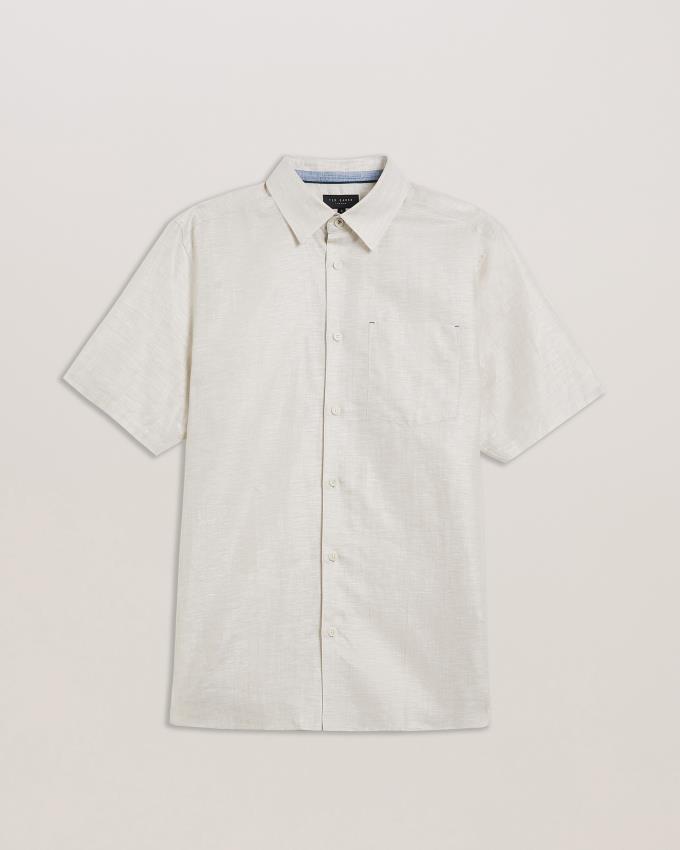 Chemises Ted Baker Short Sleeve Linen Cotton Grise Homme | LIE-82958790